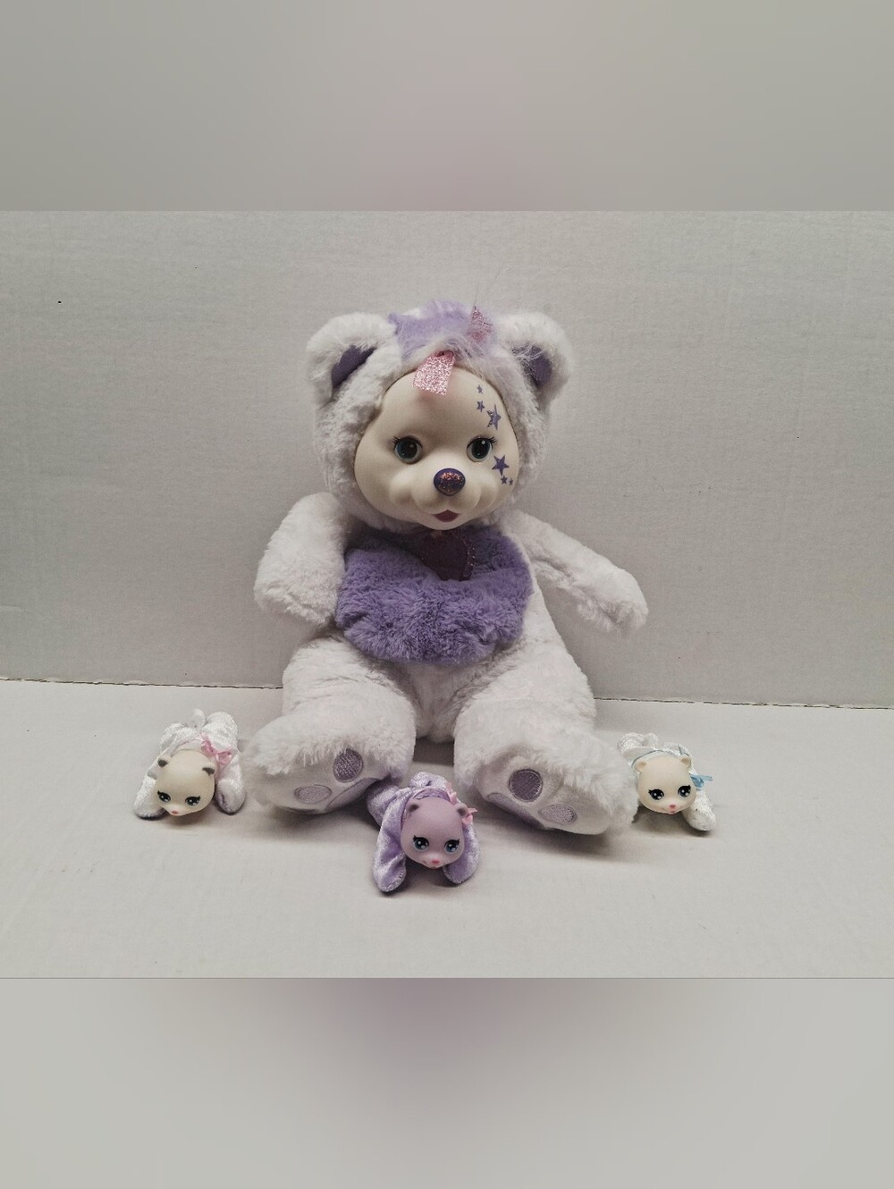 2016 Just Play 14" White Bear Surprise Willow Plush Toy Hidden Pouch 3 Baby Cubs